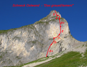 Schneck-Ostwand-mit-Route (c) Walter Hölzler
