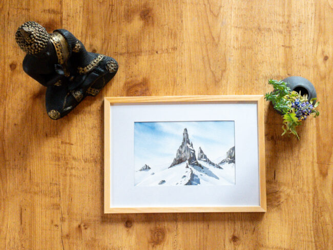 Felsberg (Original-Aquarell mit Rahmen und Passepartout, A4)