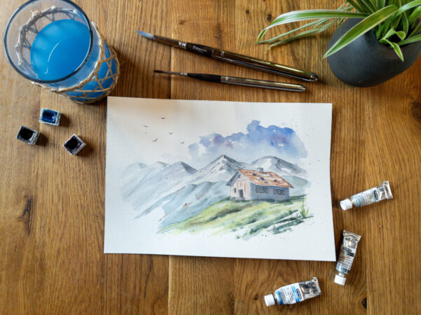 Berghütte (Original-Aquarellsketch, A5)