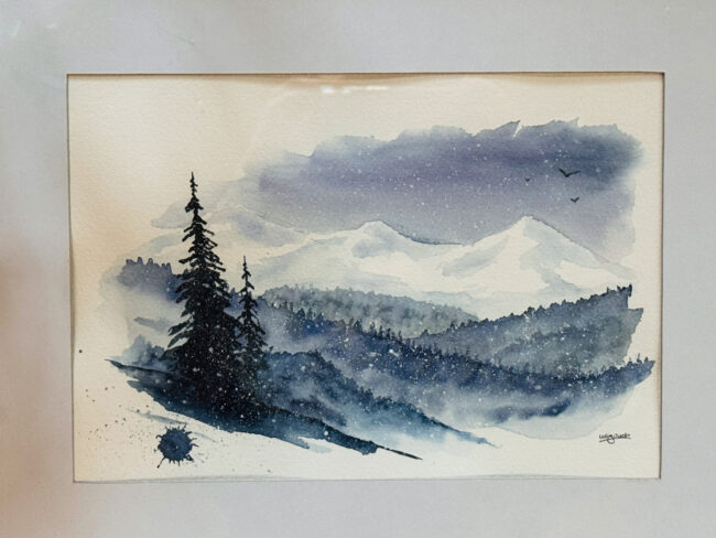 Winterlandschaft (Original-Aquarell, gerahmt, 30x40cm)