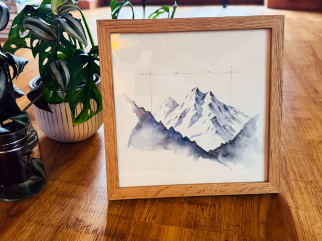 WINTERBERGE (Original-Aquarell, gerahmt, 20x20cm)